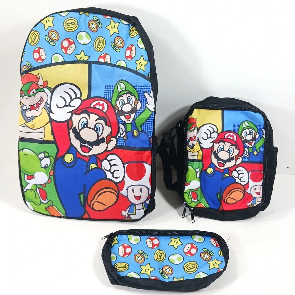 Super Mario Bros 3 Piece Backpack Set Lunch Bag Pencil Case Nintendo Characters